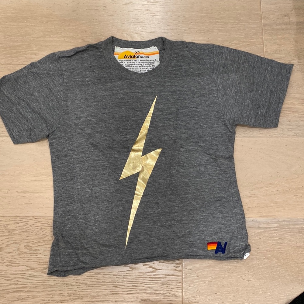 Aviator Nation grey boyfriend tee with gold bolt